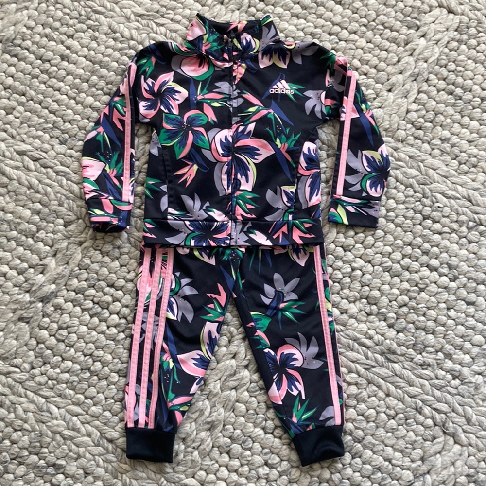 Adidas adorable 2pc floral print athletic pants and jacket
